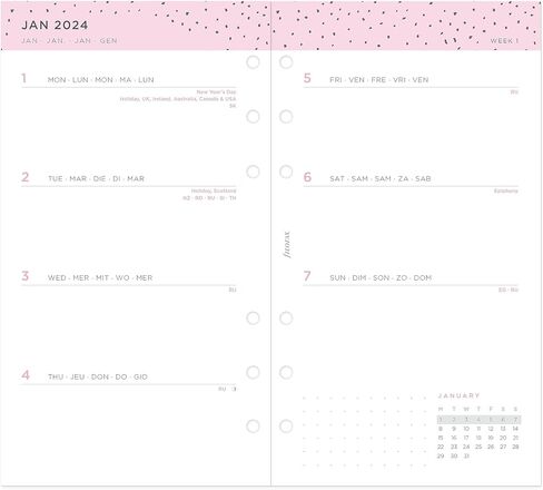 Filofax Calendar Diary Refill, Personal/Compact Size, Week-to-View, Confetti Minimal Diary Pack, Multilingual: Five Languages, 2025 (C68491-25) in Kuwait