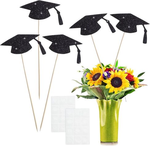24 Pcs Double-Sided Glitter Graduation Party Centerpieces for Tables, Gold Graduation Tables Centerpieces Sticks 2025 Table Topper for 2025 Graduation Table Party Decorations Supplies in Kuwait
