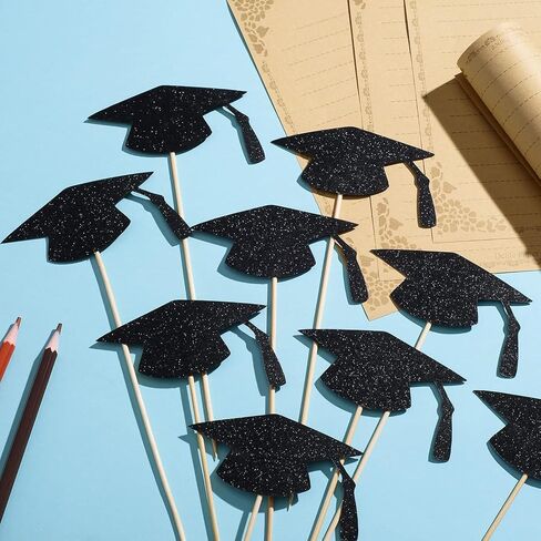 24 Pcs Double-Sided Glitter Graduation Party Centerpieces for Tables, Gold Graduation Tables Centerpieces Sticks 2025 Table Topper for 2025 Graduation Table Party Decorations Supplies in Kuwait