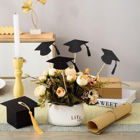 24 Pcs Double-Sided Glitter Graduation Party Centerpieces for Tables, Gold Graduation Tables Centerpieces Sticks 2025 Table Topper for 2025 Graduation Table Party Decorations Supplies in Kuwait