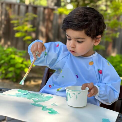 مريلة طويلة الأكمام مقاومة للماء - مرايل أطفال قابلة للغسل في الغسالة لتناول الطعام - مريلة سموك للأطفال الصغار - لوازم BLW للطفل in Kuwait