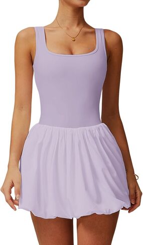 Womens Tennis Golf Dress with Built-in Bra Shorts Backless Square Neck Mini Puffy Skirt Athletic Dresses with Pockets in Kuwait