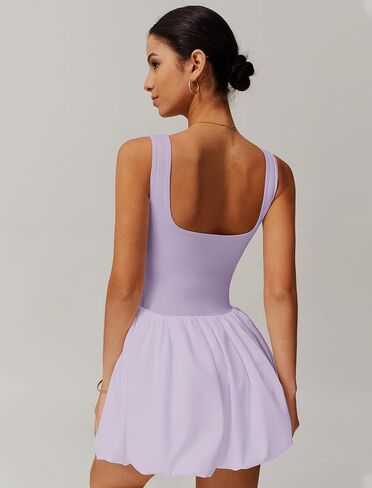 Womens Tennis Golf Dress with Built-in Bra Shorts Backless Square Neck Mini Puffy Skirt Athletic Dresses with Pockets in Kuwait