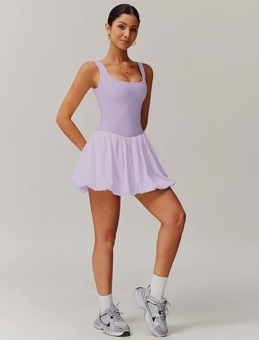 Womens Tennis Golf Dress with Built-in Bra Shorts Backless Square Neck Mini Puffy Skirt Athletic Dresses with Pockets in Kuwait