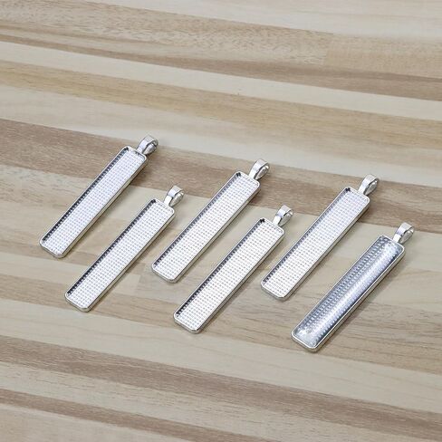 Shapenty 10PCS 50x10mm Rectangle Bezel Blanks Pendant Trays with 10PCS Glass Cabochon Domes for Earrings Necklace Keychain DIY Crafts Jewelry Making Projects Resin Photo Hanging Ornaments in Saudi Arabia