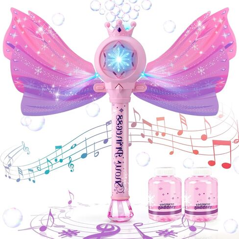 Bubble Wands for Kids Girls - Include 4 Bubble solution, Light Up LED & Sound Effect, Outdoor Party Birthday Windmill Bubble Machine Toys for Toddlers, Gift for Girls Age 3 4 5 6 7 8 Year Old in Saudi Arabia