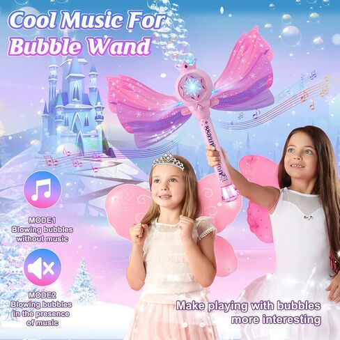 Bubble Wands for Kids Girls - Include 4 Bubble solution, Light Up LED & Sound Effect, Outdoor Party Birthday Windmill Bubble Machine Toys for Toddlers, Gift for Girls Age 3 4 5 6 7 8 Year Old in Saudi Arabia