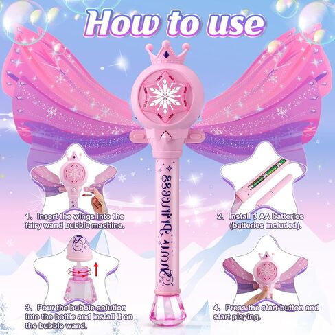 Bubble Wands for Kids Girls - Include 4 Bubble solution, Light Up LED & Sound Effect, Outdoor Party Birthday Windmill Bubble Machine Toys for Toddlers, Gift for Girls Age 3 4 5 6 7 8 Year Old in Saudi Arabia