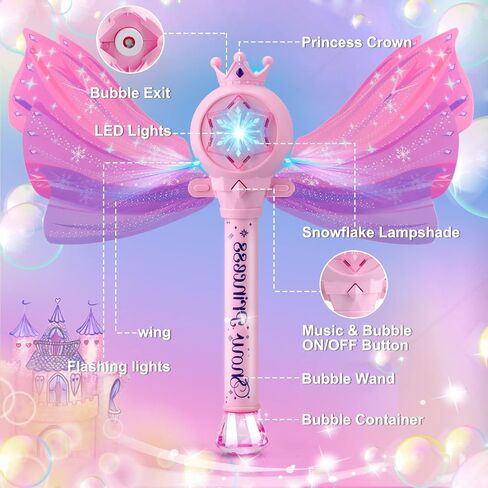 Bubble Wands for Kids Girls - Include 4 Bubble solution, Light Up LED & Sound Effect, Outdoor Party Birthday Windmill Bubble Machine Toys for Toddlers, Gift for Girls Age 3 4 5 6 7 8 Year Old in Saudi Arabia