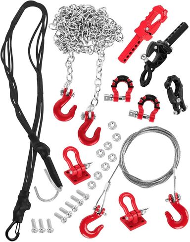 RC Upgrades Part Metal Trailer Chain Trailer Hook Tow Rope Winch Shackles for 1/10 TRX4 SCX10 90046 90081 D90 TF2 CC01 RC Crawler Decor,Black in Kuwait