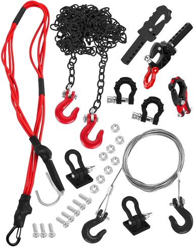 RC Upgrades Part Metal Trailer Chain Trailer Hook Tow Rope Winch Shackles for 1/10 TRX4 SCX10 90046 90081 D90 TF2 CC01 RC Crawler Decor,Black in Kuwait