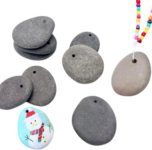 10PCS Drilled Small Flat River Rocks for Painting, 1.5"-2.0" Craft Rocks for Painting, Plain Pebbles Art, River Rock Pendants,DIY Rocks in Kuwait