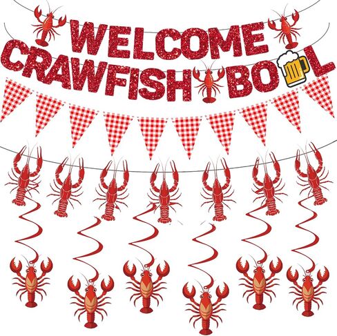 Crawfish Boil Themed Party Decorations,Glitter Welcome Crawfish Boil Banners with Hanging Swirls for Lobster Seafood Boil Party Decor Supplies in Saudi Arabia