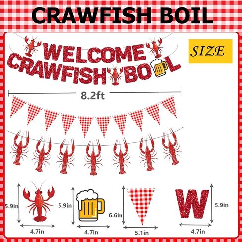 Crawfish Boil Themed Party Decorations,Glitter Welcome Crawfish Boil Banners with Hanging Swirls for Lobster Seafood Boil Party Decor Supplies in Saudi Arabia