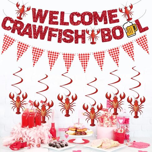 Crawfish Boil Themed Party Decorations,Glitter Welcome Crawfish Boil Banners with Hanging Swirls for Lobster Seafood Boil Party Decor Supplies in Saudi Arabia