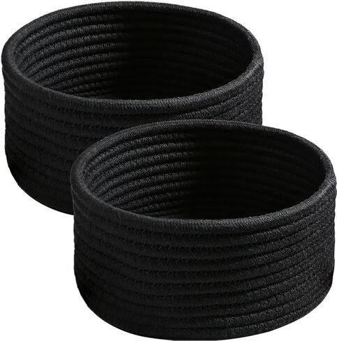 Hispqser Small Woven Baskets, Mini Basket for Storage Cotton Rope Baskets Set of 2 Little Decorative Cute Basket for Keys Desk Dog Cat Toy Kids Baby Mother's Day Gifts 7.48X7.48X3.54 inch (Orange) in Kuwait