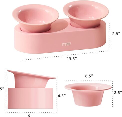 MS!MAKE SURE Dog Cat Bowls, Elevated Ceramic Cat Food and Water Bowl Set, 15° Tilted Cat Dishes with Stand, Non-Slip & Whisker Friendly - Pink, Green in Kuwait