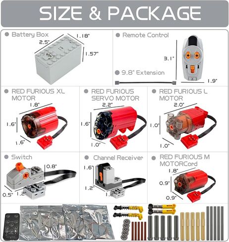 44PCS Power Function Motor Set, New Lighting Groups by Remote Control&Battery Pack Motors Kit for Lego Technic Sets, Electric Functions Rack Gears for Kid&Adult, Black Furious Upgraded in Kuwait