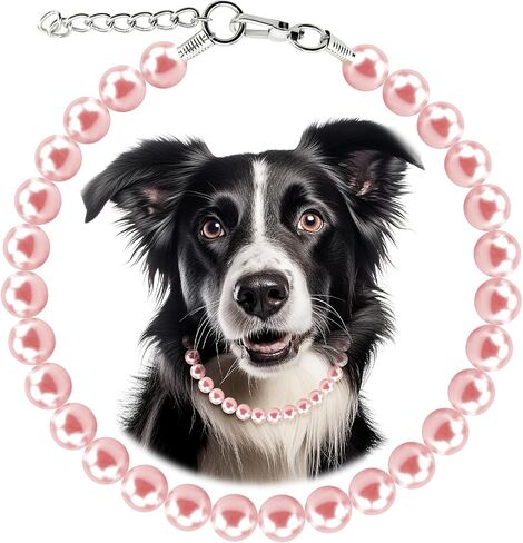 Chunky Pearl Dog Necklace (Beads 19mm) with Strong Stainless Steel Wire Rope, Elegant Adjustable Pearl Collar Jewellery Accessories for Large Dogs in Kuwait