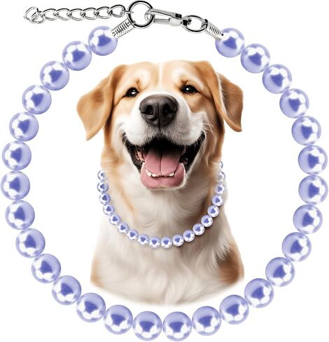 Chunky Pearl Dog Necklace (Beads 19mm) with Strong Stainless Steel Wire Rope, Elegant Adjustable Pearl Collar Jewellery Accessories for Large Dogs in Kuwait