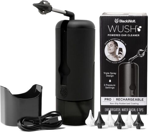 Wush Pro من Black Wolf، رمادي - منظف الأذن الفاخر الأصلي الذي يعمل بالطاقة المائية مع 6 نصائح بديلة قابلة لإعادة الاستخدام - آمن وفعال لتراكم شمع الأذن - مجموعة إزالة شمع الأذن الكهربائية in Saudi Arabia