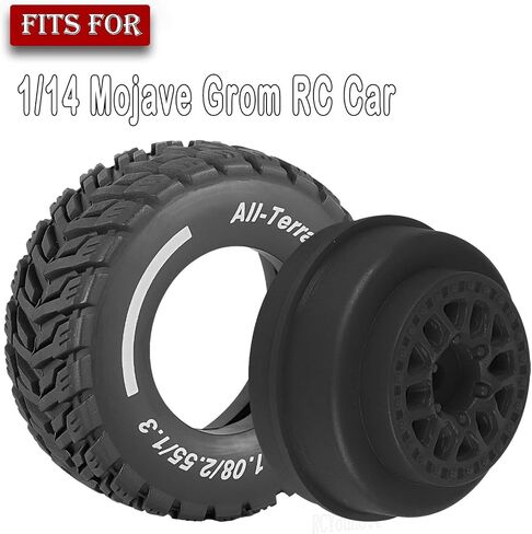 RC Front/Rear Wheel Tires for 1/14 Mojave Grom RC Car,Highway Wheels and Tires Set(4PCS),Plastic Wheels/Wheel Rims,Black in Saudi Arabia