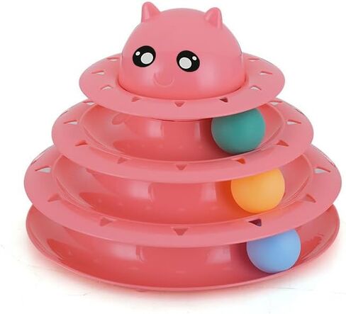 Catstages Tower, Interactive 3-Tier Cat Track Toy with 6 Spinning Balls in Box, Cat Fun Durable Toy, for All Breed of Cats, Catty Self-Entertainment Toys, Pink in Kuwait