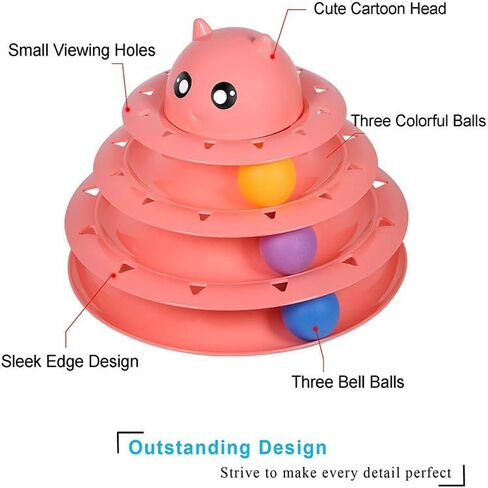 Catstages Tower, Interactive 3-Tier Cat Track Toy with 6 Spinning Balls in Box, Cat Fun Durable Toy, for All Breed of Cats, Catty Self-Entertainment Toys, Pink in Kuwait