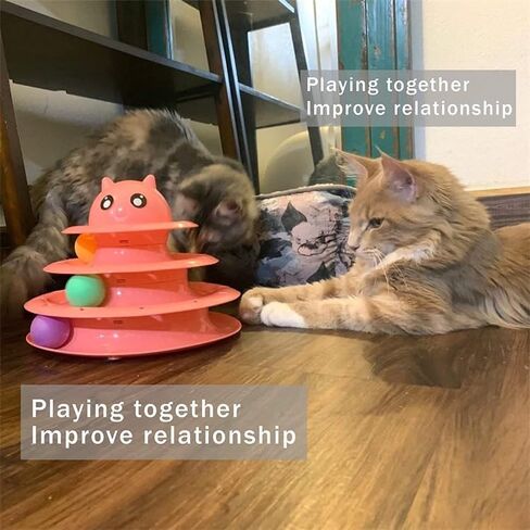 Catstages Tower, Interactive 3-Tier Cat Track Toy with 6 Spinning Balls in Box, Cat Fun Durable Toy, for All Breed of Cats, Catty Self-Entertainment Toys, Pink in Kuwait