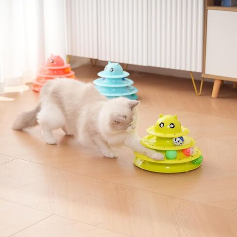برج Catstages ، لعبة مسار القط التفاعلية المكونة من 3 مستويات مع 6 كرات غزل في صندوق ، لعبة Cat متعة متينة ، لجميع سلالات القطط ، ألعاب الذاتي القاتلة ، الوردي in Kuwait