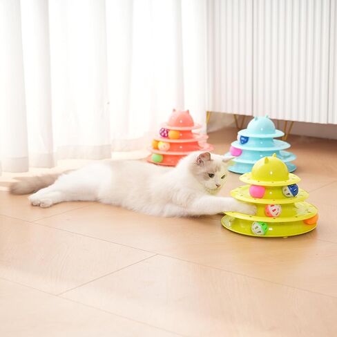 برج Catstages ، لعبة مسار القط التفاعلية المكونة من 3 مستويات مع 6 كرات غزل في صندوق ، لعبة Cat متعة متينة ، لجميع سلالات القطط ، ألعاب الذاتي القاتلة ، الوردي in Kuwait