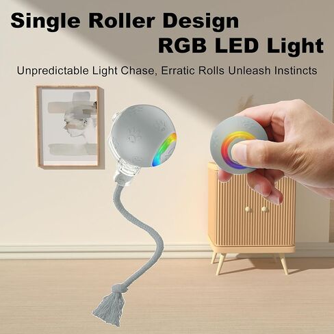 لعبة Cat Ball التفاعلية مع الأضواء الوامضة وأصوات الطيور-أسطوانة تكيفية متعددة السطح ، دعابة قطط قابلة للتنشيط بحركة USB القابلة لإعادة الشحن للقطط الداخلية ، هدية إثراء ذكية (رمادي) in Kuwait