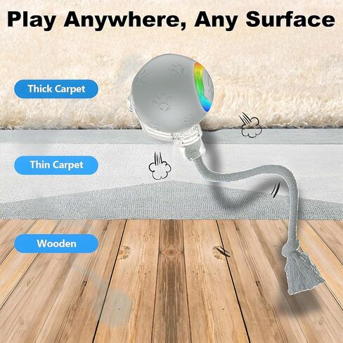 لعبة Cat Ball التفاعلية مع الأضواء الوامضة وأصوات الطيور-أسطوانة تكيفية متعددة السطح ، دعابة قطط قابلة للتنشيط بحركة USB القابلة لإعادة الشحن للقطط الداخلية ، هدية إثراء ذكية (رمادي) in Kuwait