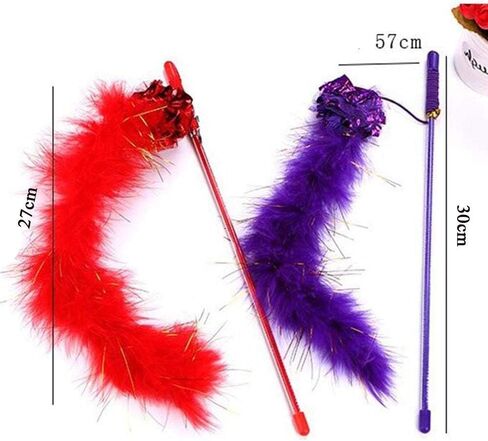 Purple Cat Teasing Stick Toy - Interactive Stick with Sparkly Feather Boa & Crinkle Ball for Indoor Cat Training & Fun in Kuwait