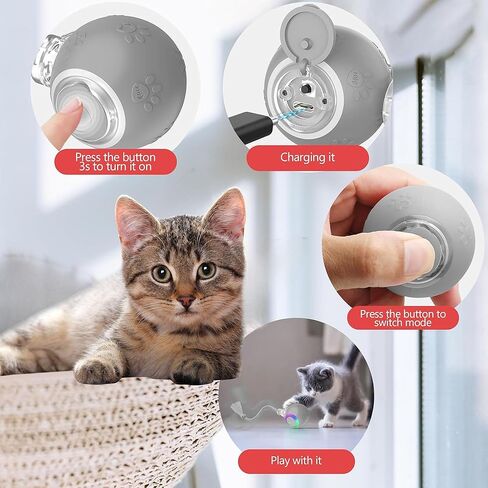 لعبة Cat Ball التفاعلية مع الأضواء الوامضة وأصوات الطيور-أسطوانة تكيفية متعددة السطح ، دعابة قطط قابلة للتنشيط بحركة USB القابلة لإعادة الشحن للقطط الداخلية ، هدية إثراء ذكية (رمادي) in Kuwait