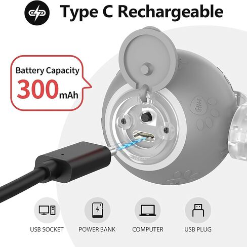 لعبة Cat Ball التفاعلية مع الأضواء الوامضة وأصوات الطيور-أسطوانة تكيفية متعددة السطح ، دعابة قطط قابلة للتنشيط بحركة USB القابلة لإعادة الشحن للقطط الداخلية ، هدية إثراء ذكية (رمادي) in Kuwait