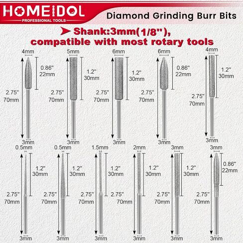 20Pcs Diamond Burr Bits for Dremel, 1/8" Shank Rotary Tool Bits for Stone | Diamond Grinding Bit for Dremel Sanding Bits Stone Carving Set for Glass, Stone, Rocks, Jewelry Carving, Engraving, Polishing in Kuwait