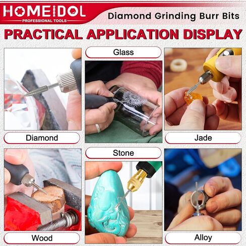 20Pcs Diamond Burr Bits for Dremel, 1/8" Shank Rotary Tool Bits for Stone | Diamond Grinding Bit for Dremel Sanding Bits Stone Carving Set for Glass, Stone, Rocks, Jewelry Carving, Engraving, Polishing in Kuwait
