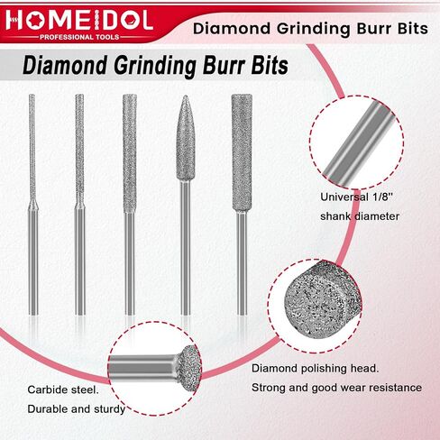 20Pcs Diamond Burr Bits for Dremel, 1/8" Shank Rotary Tool Bits for Stone | Diamond Grinding Bit for Dremel Sanding Bits Stone Carving Set for Glass, Stone, Rocks, Jewelry Carving, Engraving, Polishing in Kuwait