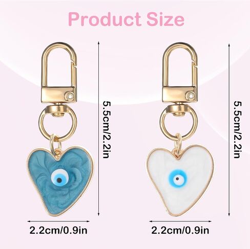 2Pcs Colorful Evil Eye Keychain for Women, Heart Shape Good Luck Car Key Chain Charms for Purse Decorations, Creative Bag Charms Protection Pendant for Tote Handbags Accessories (Blue Pink) in Saudi Arabia