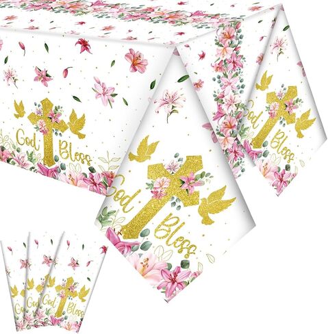 OUDAIN 3 PCS First Compleinion Partism Party Formloths Decorations Plastic Bessing Gud Gud Cover for First Communion Newborn Church Supplies ، 54 × 108 Inch (Pink) in Kuwait