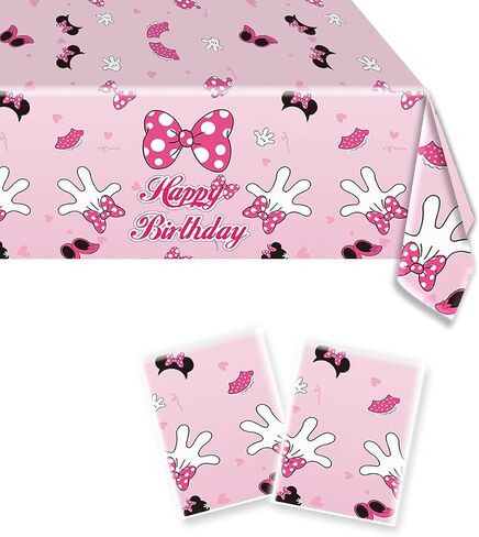 2pcs Pink Mouse Party Tablecloth,Pink Mouse Birthday Party Decoration in Kuwait