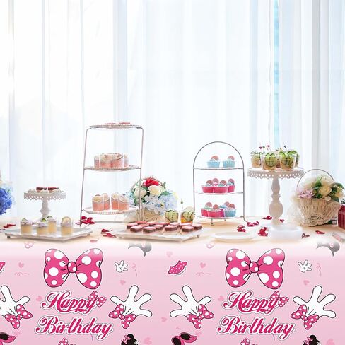 2pcs Pink Mouse Party Tablecloth,Pink Mouse Birthday Party Decoration in Kuwait