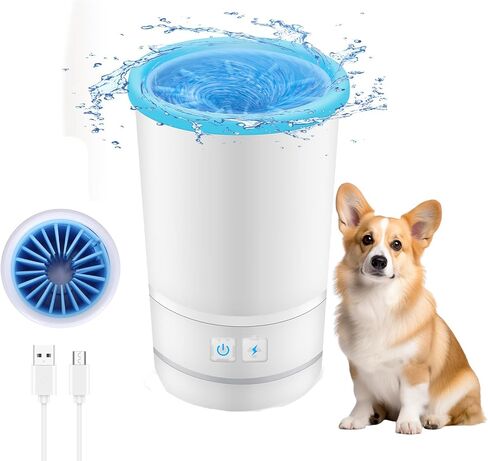 Automatic Dog Cleaner, Soft Electric Washer USB Rechargeable Portable Cleaner Cup, Dog Foot Cleaning Machine for Small to Medium Dogs Cats (Black White) in Saudi Arabia