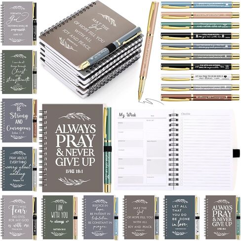 Spakon 10 Sets Religious Christian Gifts for Women Bulk Mother's Day Graduation Prayer Journal Notepad Spiral Church Planner Notebook Bible Verse Pen First Communion Party God Scripture (Black) in Saudi Arabia