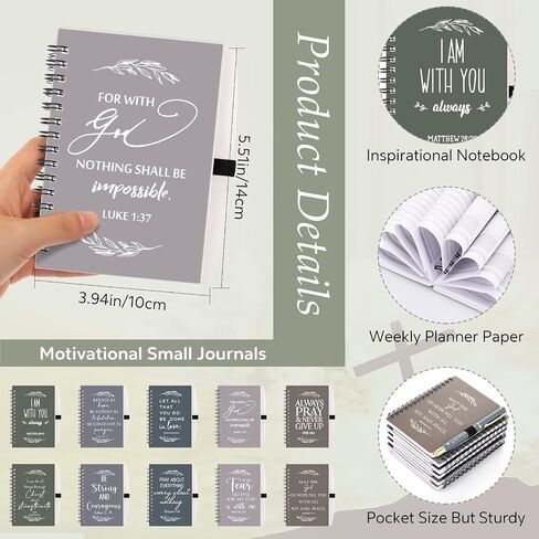 Spakon 10 Sets Religious Christian Gifts for Women Bulk Mother's Day Graduation Prayer Journal Notepad Spiral Church Planner Notebook Bible Verse Pen First Communion Party God Scripture (Black) in Saudi Arabia