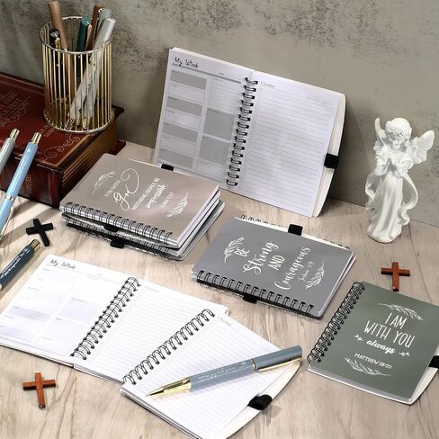 Spakon 10 Sets Religious Christian Gifts for Women Bulk Mother's Day Graduation Prayer Journal Notepad Spiral Church Planner Notebook Bible Verse Pen First Communion Party God Scripture (Black) in Saudi Arabia