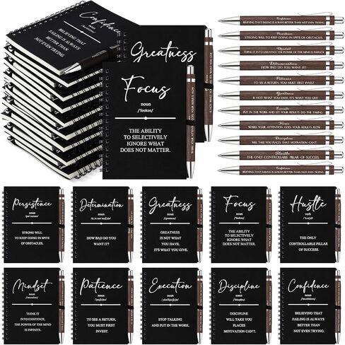 TecUnite 10 Sets Inspirational Spiral Notebooks Motivational Pens Bulk Employee Appreciation Gifts Notepads Journals Bamboo Pen Thank You Gift for Nurse Teacher Coworker Staff Team Graduation (Black) in Saudi Arabia