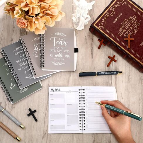 Spakon 10 Sets Religious Christian Gifts for Women Bulk Mother's Day Graduation Prayer Journal Notepad Spiral Church Planner Notebook Bible Verse Pen First Communion Party God Scripture (Black) in Saudi Arabia