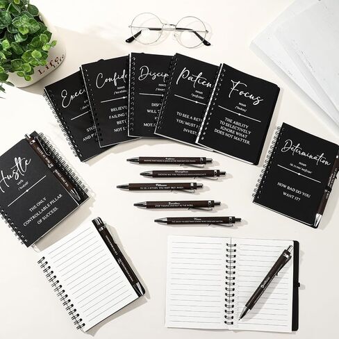 TecUnite 10 Sets Inspirational Spiral Notebooks Motivational Pens Bulk Employee Appreciation Gifts Notepads Journals Bamboo Pen Thank You Gift for Nurse Teacher Coworker Staff Team Graduation (Black) in Saudi Arabia